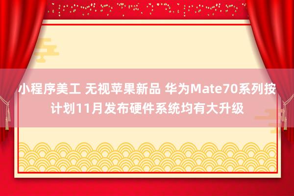 小程序美工 无视苹果新品 华为Mate70系列按计划11月发布硬件系统均有大升级